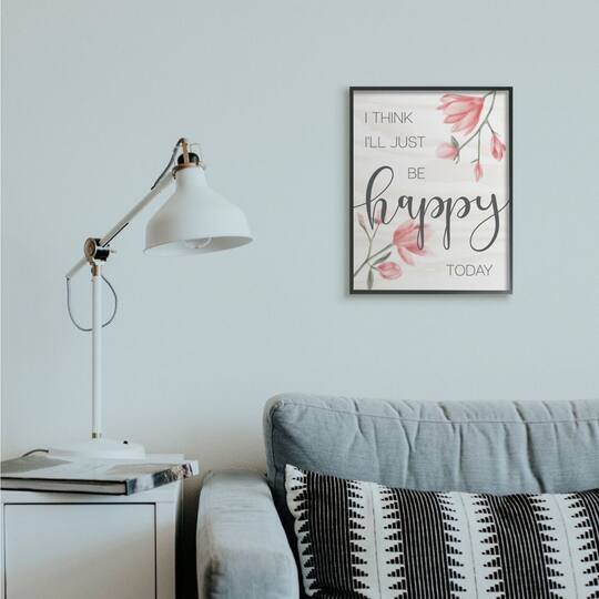 Stupell Industries Floral Just Be Happy Print with Black Frame Wall Accent